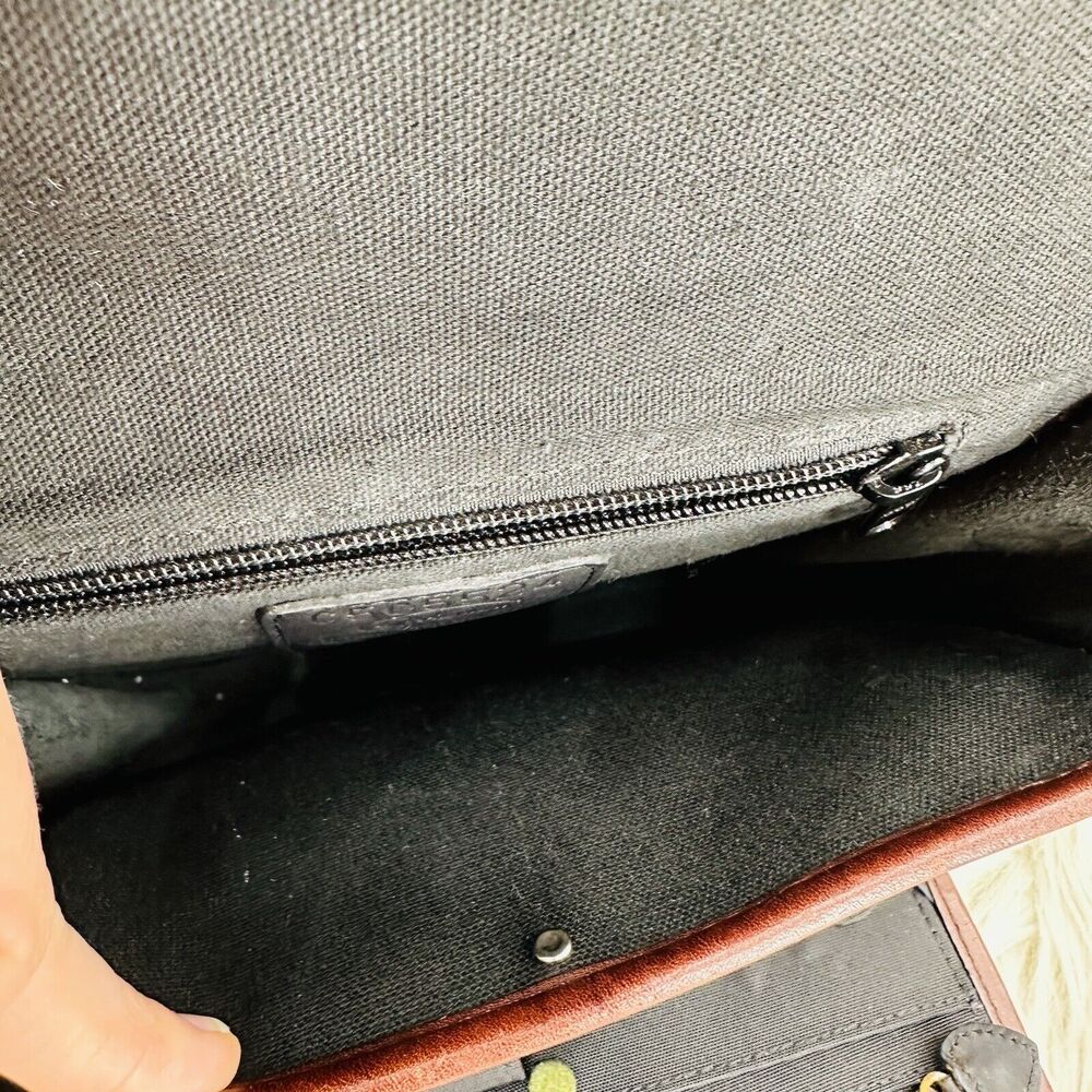 Vintage Brighton Crossbody Flap Organizer Leather Black & Brown Croc Print Purse - Picture 11 of 16